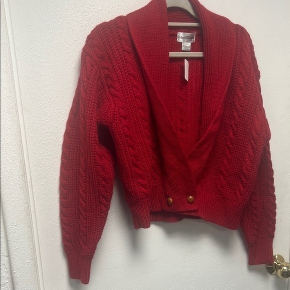 Vintage Robert Michael Red Wool Cable Knit Cardigan
